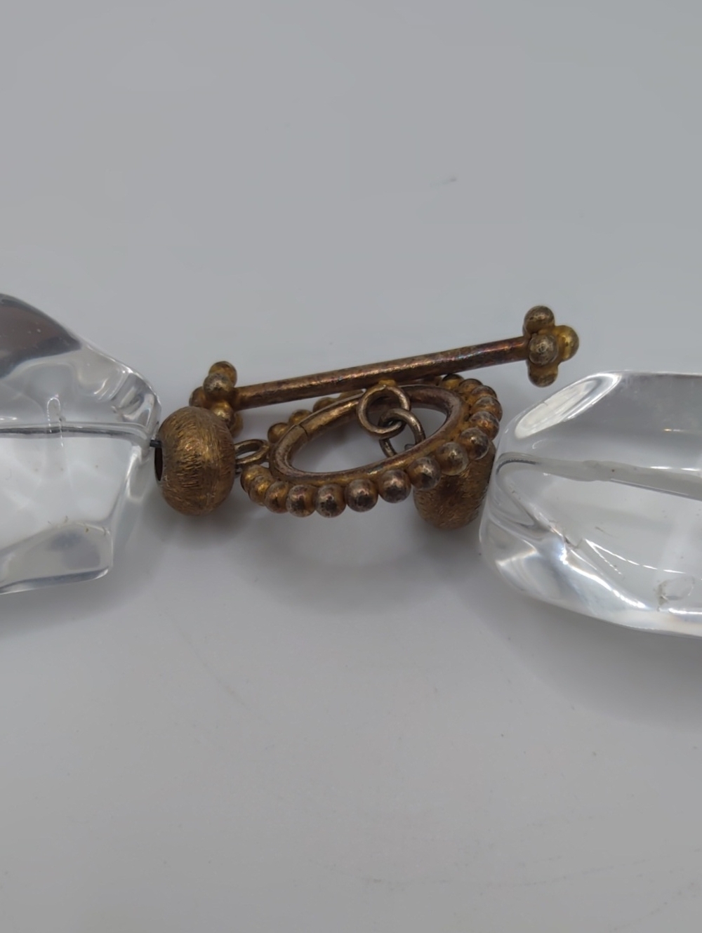 Clear Quartz with Brass Colored Spacers Choker Toggle Clasp - Picture 4 of 7